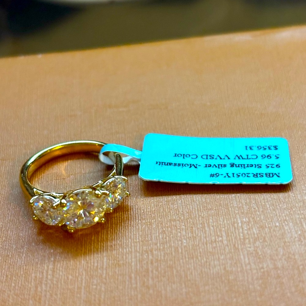 Gold Over Sterling Silver Moissanite Ring 5.96ct Diamond! Size 6! Made In Italy!